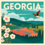 Vintage-style illustration of a Georgia highway with roadside flowers and a memorial marker, created for Marked by Memory.