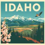 Vintage-style illustration of an Idaho mountain highway with a roadside memorial marker, documented for Marked by Memory.