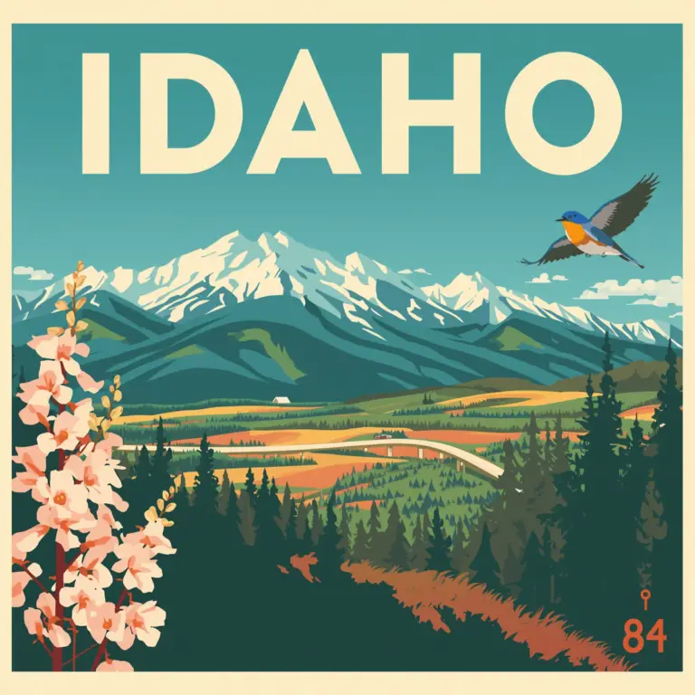 Vintage-style illustration of an Idaho mountain highway with a roadside memorial marker, documented for Marked by Memory.