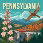 Vintage-style illustration of a Pennsylvania mountain highway with a roadside memorial marker and a stone bridge, created for Marked by Memory.